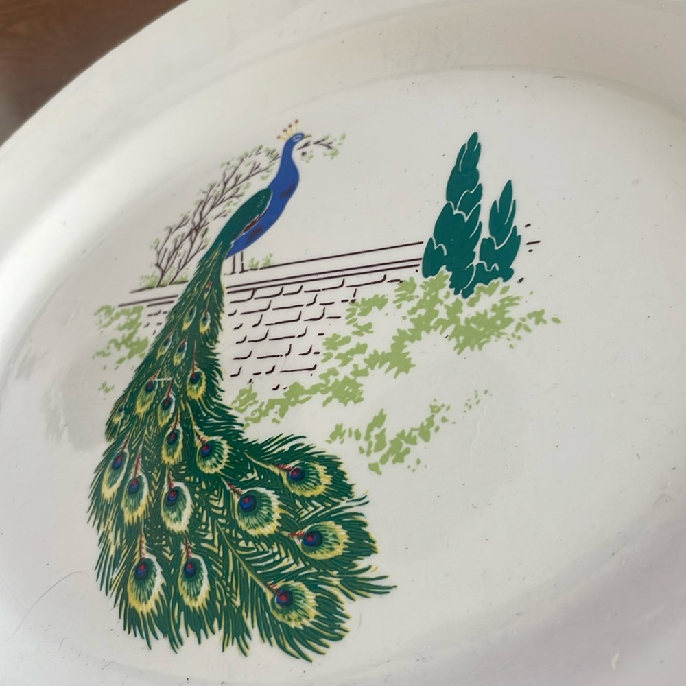 Eggshell nautilus homer Laughlin peacock platter. 1930s. Gold trim. Decor.